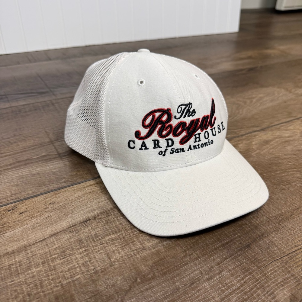 Royal Card House Of San Antonio Trucker Hat White Adjustable Red Logo Cap